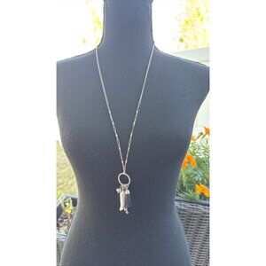 17.5" Drop Chain Black Tassel Charm Pendant Silvertone Statement Necklace NEW